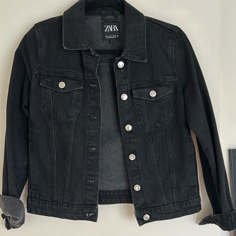 Zara Washed Black Denim Jacket